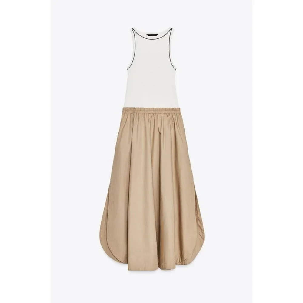 ZARA CONTRAST POPLIN MIDI DRESS - Picture 5 of 7